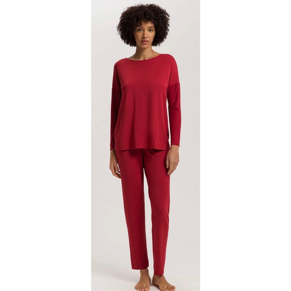 Hanro Natural Elegance  Drop Shoulder Long Pajama Set Redwood Melange Sz XL